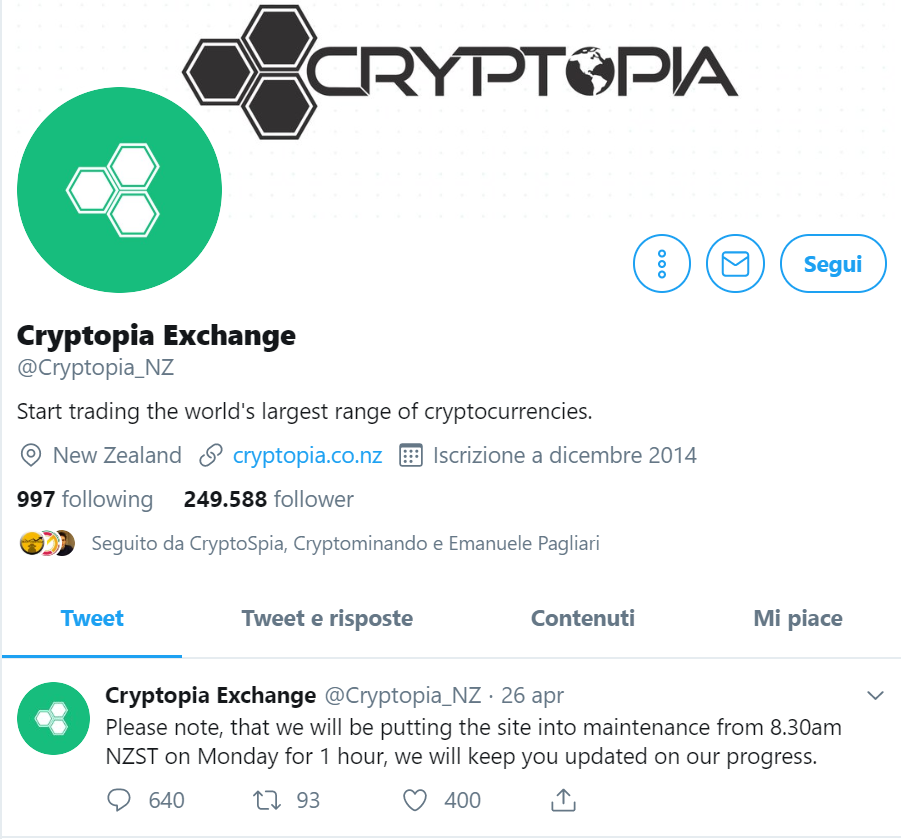 cryptopia possibile hack twitter
