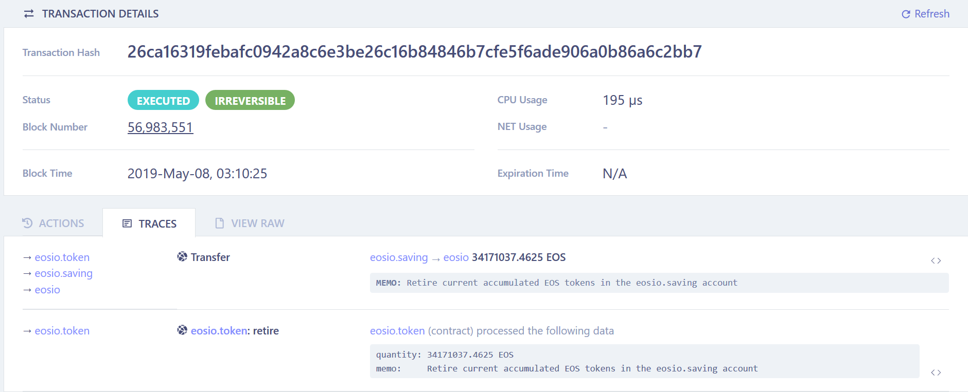 eos burned value