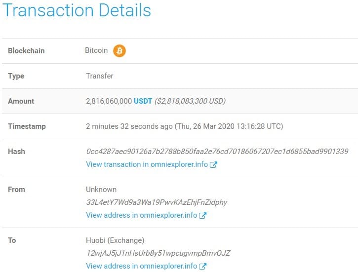 Tether transaction