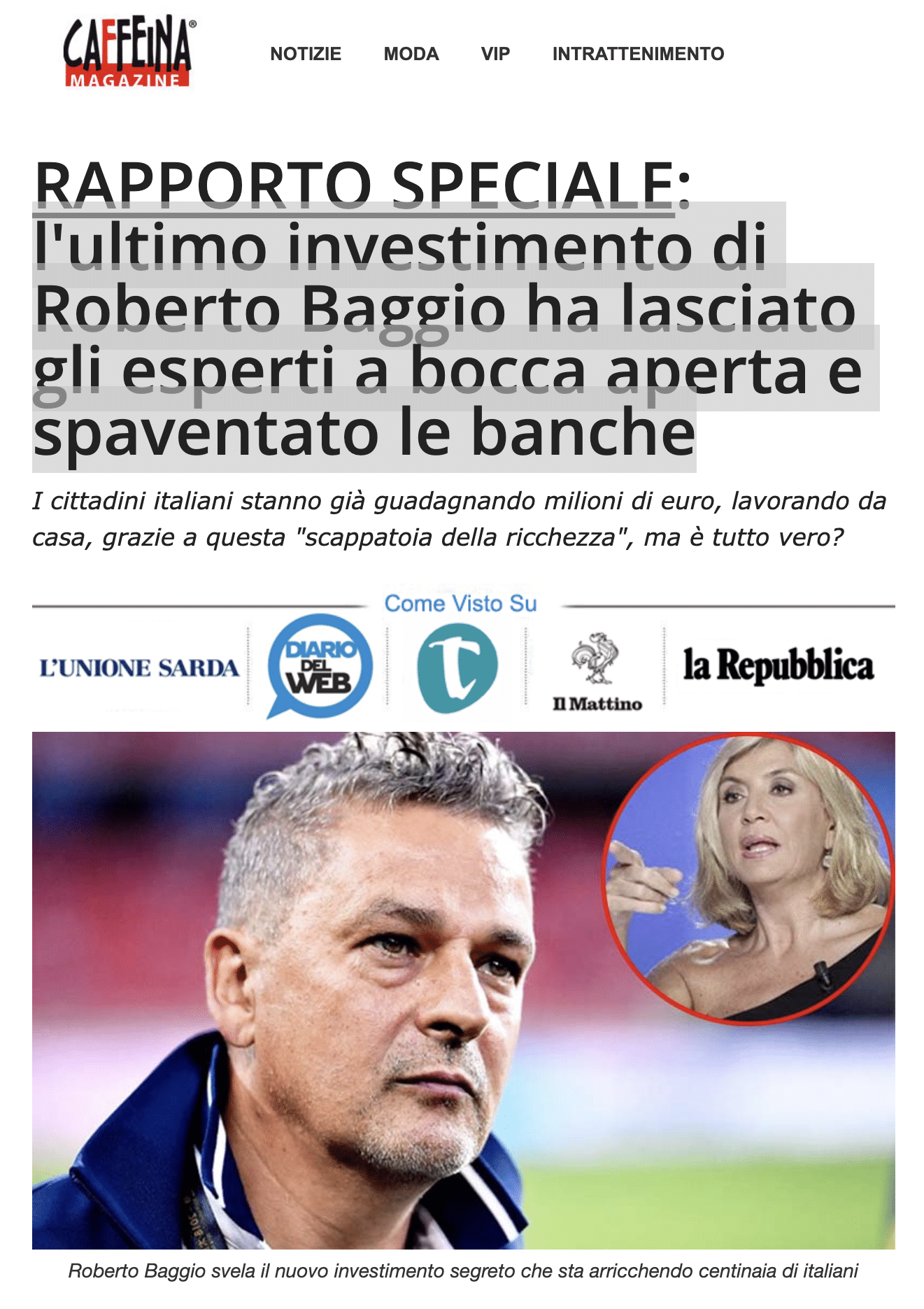 Roberto Baggio rich with BTC Profit: the fake news
