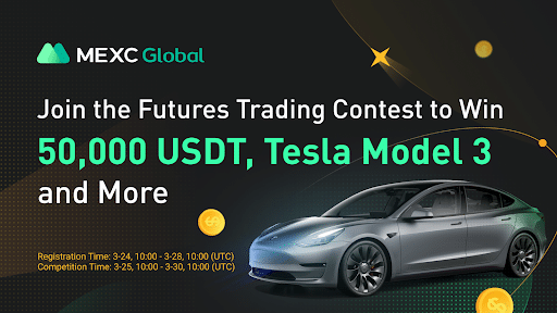 MEXC Global lancia un concorso di trading sui futures dove i trader possono vincere una Tesla Model 3 e condividere un premio di 50.000 USDT