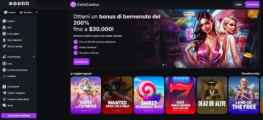 CoinCasino ha un palinsesto con oltre 4.000 giochi, incluse le slot machine