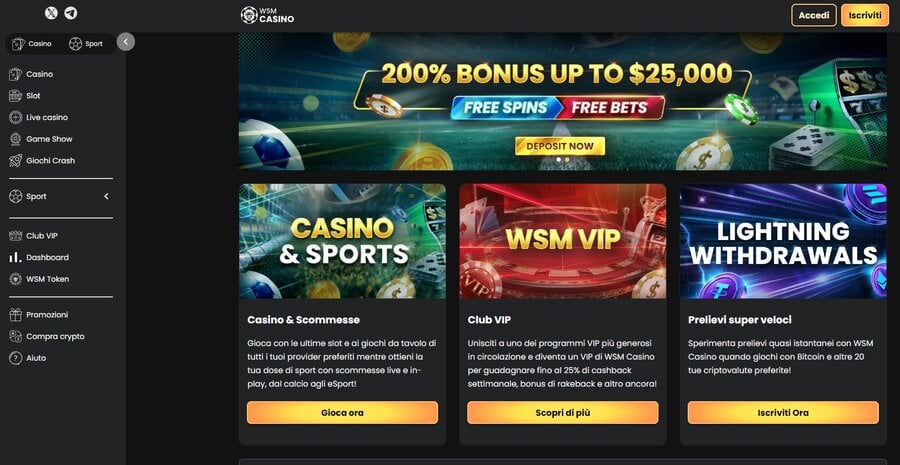 WSM Casino offre depositi e prelievi veloci