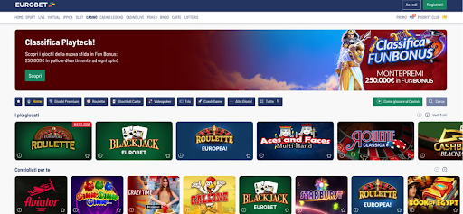 Eurobet consente di giocare ai più famosi giochi da casino, anche dal vivo
