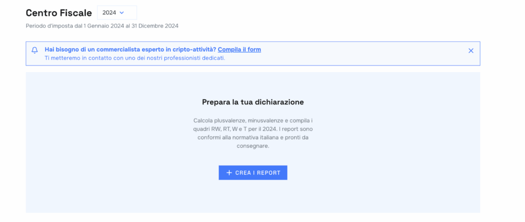 Centro fiscale dichiarazione criptovalute su app Okipo