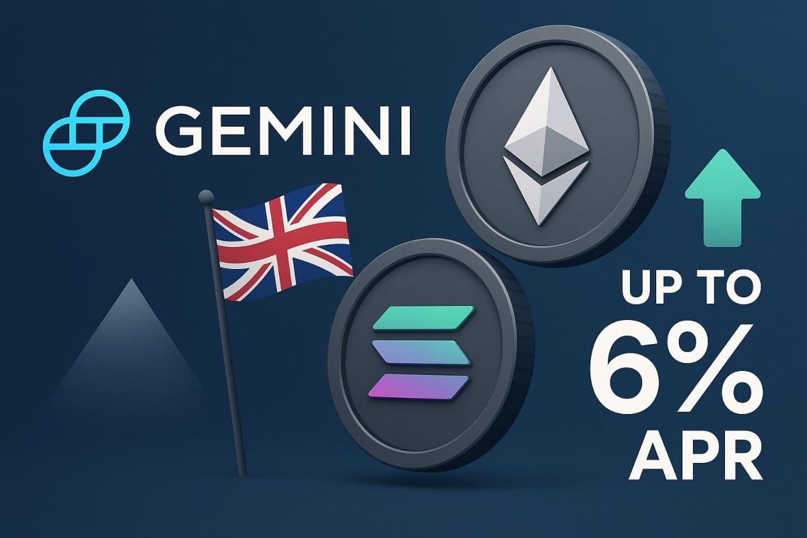 Gemini sblocca lo staking di ETH e SOL nel Regno Unito: fino al 6% APR su SOL e nessun minimo (annuncio di recente)