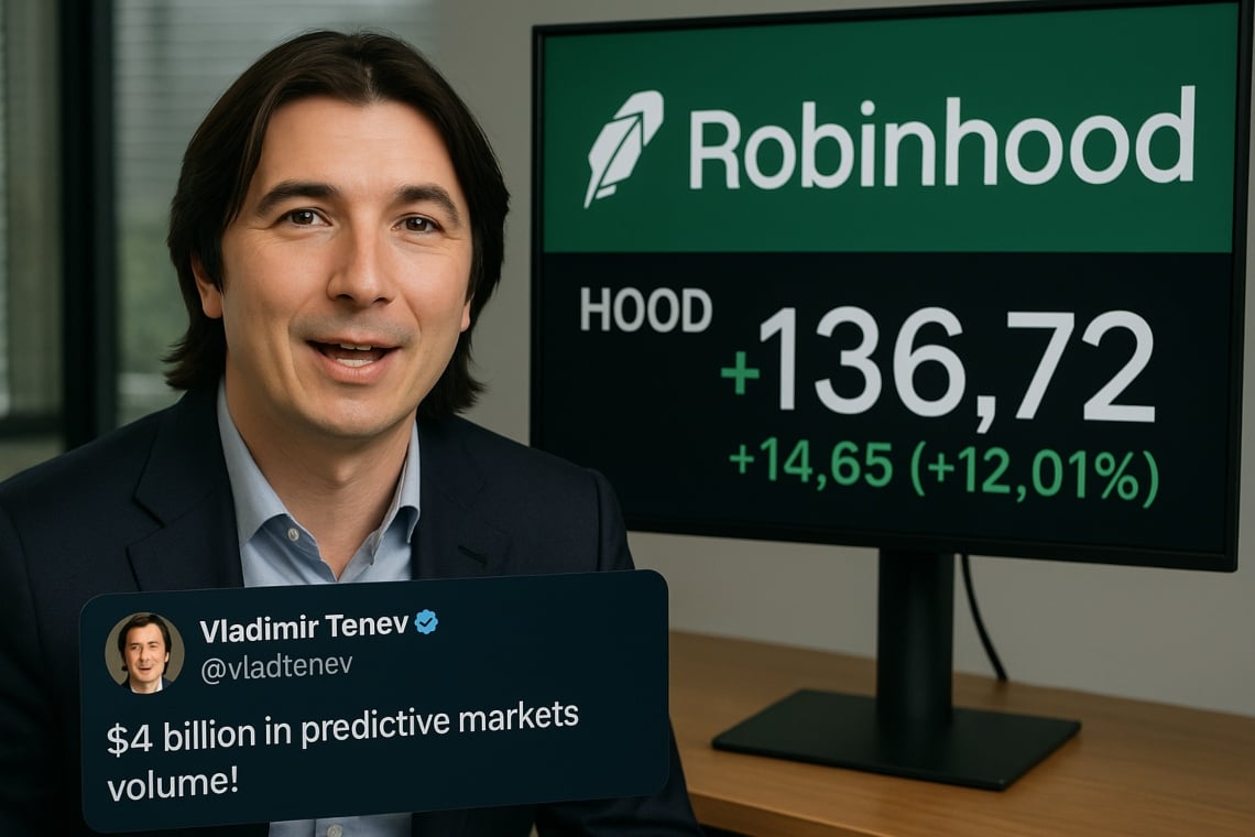 Robinhood vola: +12% dopo $4 mld nei mercati predittivi Q3
