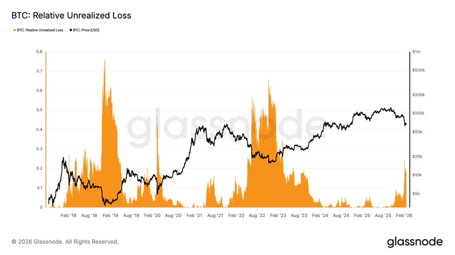 Bitcoin Market Cap Sees 19% Unrealized Losses